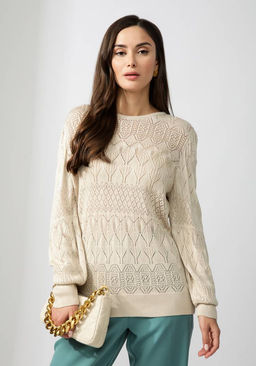 Джемпер с высоким манжетом молочный