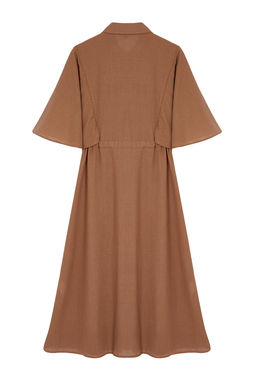 Kahverengi Pelerin Kol Detayl? Beli Baglamal? Midi Gomlek Dokuma Elbise TWOSS24EL01101 - Trendyolmilla фото 7