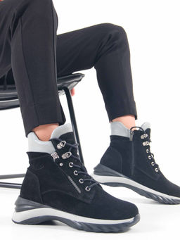 Ботинки 261.uno2bl. черный серый замша/Байка