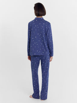 Комплект женский (блузка, брюки) синий со звездочками звездное небо на ночной тени 592462