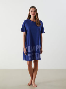 Bisiklet Yaka Bask?l? Kad?n Gecelik