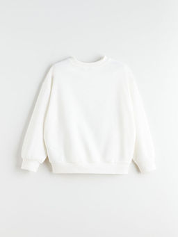 Bisiklet Yaka Stitch ve Angel Bask?l? K?z ?ocuk Sweatshirt