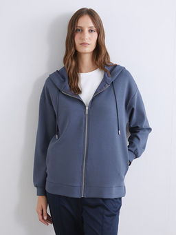 Kap??onlu Oversize Kad?n Fermuarl? Sweatshirt