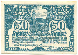 Банкнота 50 геллеров 1920 года Австрия  Рид-им-Траункрайс (нотгельд)