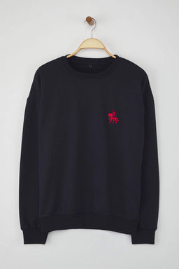 TRENDYOL MAN Antrasit Melanj Oversize/Genis Kesim Uzun Kol Hayvan Nak?sl? Sweatshirt TMNAW24SW00164 - Trendyolmilla фото 20