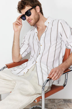 TRENDYOL MAN Haki Slim Fit Dugmeli Yaka Apoletli Cizgili Gomlek TMNSS21GO1095 - Trendyolmilla фото 3