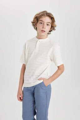 Футболка оверсайз с воротником и короткими рукавами для мальчика - Defacto фото 4