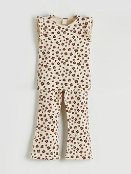 ?i?ek Desenli K?z ?ocuk Bluz ve Tayt