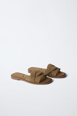 CROSS-STRAP FLAT SPLIT SUEDE SANDALS - Zara фото 3