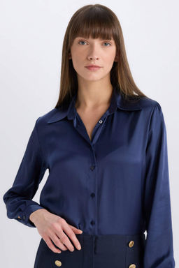 Regular Fit Saten Uzun Kollu Gomlek - Defacto фото 3