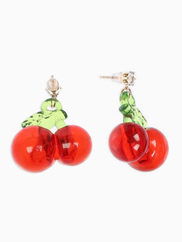 Серьги "Вишня" объемная, цвет красно-зелёный в золоте
