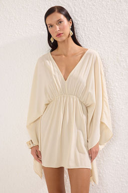 TRENDYOLMILLA Ekru Oversize Midi Dokuma 100% Pamuk Plaj Elbise TBESS25EL00127  фото 2