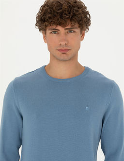 Koyu Mavi Slim Fit Bisiklet Yaka Basic Triko Kazak - Pierre cardin фото 2