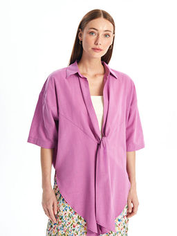 ?al Yaka D?z Oversize Keten G?r?n?ml? Kad?n Kimono
