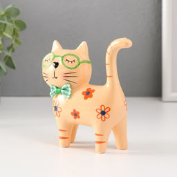 Фигурка керамика «Кошечка в зелёных очках, в цветочках», жёлтый, 11.6×4.3×11.5 см