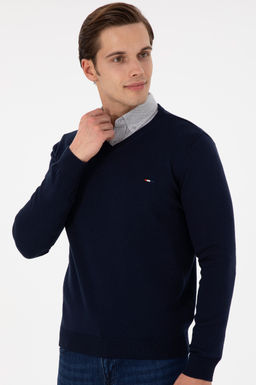 Erkek Slim Fit V Yaka Lacivert Basic Kazak - U.s. polo assn фото 3