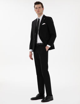 Siyah Slim Fit _izgili Y_n Tak_m Elbise