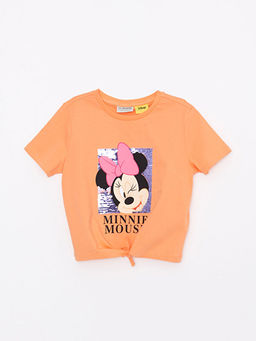 Bisiklet Yaka Minnie Mouse Bask?l? ?ift Y?nl? Payetli K?sa Kollu K?z ?ocuk Ti??rt - Waikiki фото 3
