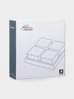 Менажница «Голд», 19.5×19.5 см, на бамбуковой подставке, с крышками, стекло, прозрачная