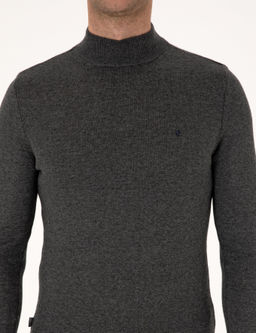 Antrasit Melanj Slim Fit Yar_m Bal_k__ Yaka Basic Triko Kazak - Pierre cardin фото 6