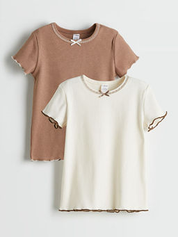 Bisiklet Yaka Kurdele Detayl? K?z ?ocuk Ti??rt 2li