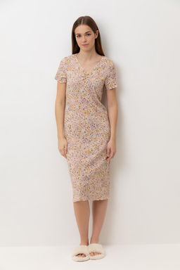 Е 10062/матовый беж,цветочное настроение сорочка ночная жен