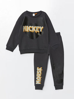 Mickey Mouse Bask?l? Erkek ?ocuk Sweatshirt ve E?ofman Alt? 2li