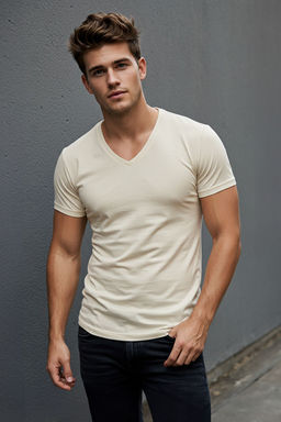 TRENDYOL MAN Vizon Slim/Dar Kesim Basic V Yaka K?sa Kollu %100 Pamuklu T-Shirt TMNSS19BO0002