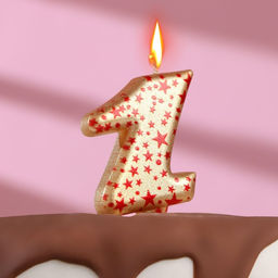 Свеча в торт Саната, цифра 1, золотая с красными звездами, 5,5 см
