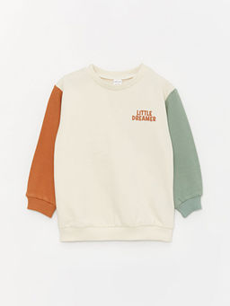 Bisiklet Yaka Bask?l? Erkek Bebek Sweatshirt