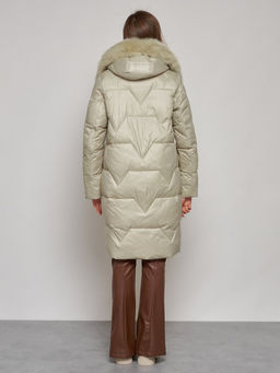 Пальто утепленное с капюшоном зимнее женское светло-зеленого 13305ZS - Visdeer фото 4