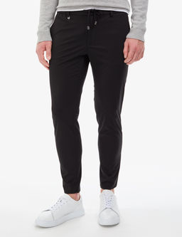 Siyah Klasik Jogger Beli Kordonlu Pantolon