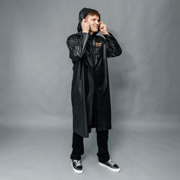 Дождевик взрослый мужской плащ DANGER, на молнии, размер 50-54, цвет чёрный