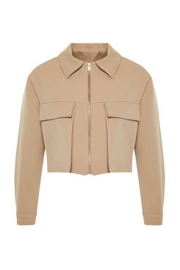 Koyu Kahverengi Cep Detayl? Fermuarl? Crop Dokuma Ceket TWOSS24CE00031 - Trendyolmilla фото 11