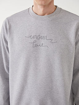 Bisiklet Yaka Uzun Kollu Bask?l? Erkek Sweatshirt