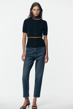 SHORT SLEEVE BELTED CARDIGAN