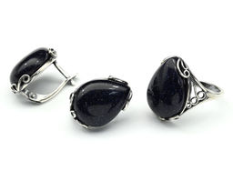 Кольцо Серьги с авантюрином синим имитация размер 19.