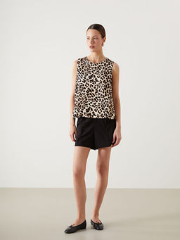 Bisiklet Yaka Leopar Desenli Kad?n Bluz