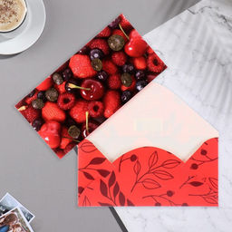 Цена за 10 шт. Конверт для денег Универсальный глиттер, ягоды, 8,5х17 см