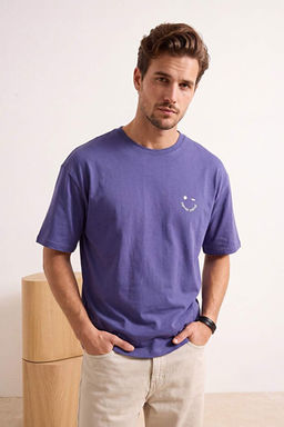 Mor Oversize/Geni_ Kesim Nak__l_ %100 Pamuk T-Shirt TMNSS26TS00048