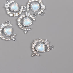 Цена за 5 шт. Декор для творчества металл, стразы «Сердце в месяце», серебро, 2×1.5×0.5 см