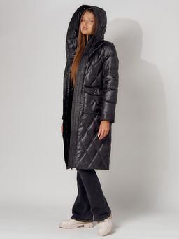 Пальто утепленное стеганое зимнее женское черного цвета 448602Ch - Mtforce фото 9