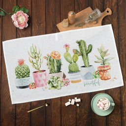 Полотенце Этель Кактусы 40х73 см, 100% хлопок, рогожка 160 гр/м2