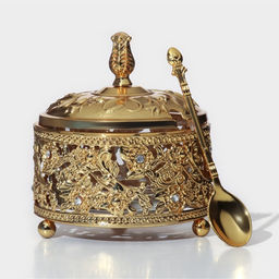 Сахарница «Букет», 200 мл, 10×11 см, с ложкой, крышкой, металл, золотистая