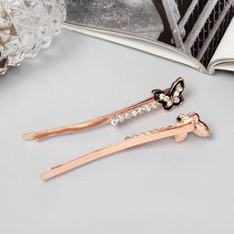 Цена за 2 шт. Невидимки для волос «Хэдли», набор 2 шт., бабочка, 6 см, розовое золото