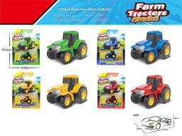 Металл. модель 5,2*3,8см "Трактор" (879-003B) усиленный инерц. механизм, 4цв. в ассорт., в блистере 16,5*12,5см