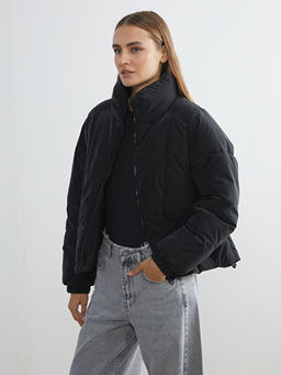 Dik Yaka Oversize Deri G?r?n?ml? Kad?n ?i?me Mont