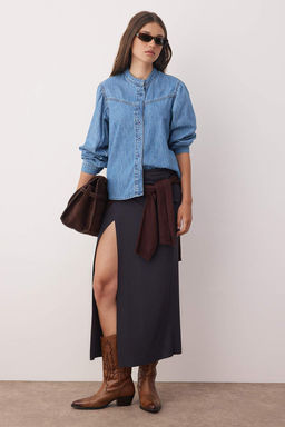 Koyu Mavi Dikis Detayl? Denim Gomlek TWOAW26GO00016