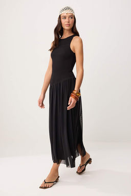 Siyah Bodycon Kolsuz Buzgulu Maxi Fitilli Esnek Orme Elbise TWOSS26EL00204 - Trendyolmilla фото 6