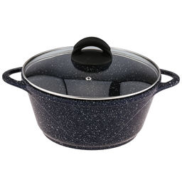 Кастрюля с антипригарным покрытием 3л, д24см "Сияние Blue", h11,5см, s0,4см, литые ручки, стеклянная крышка с пароотводом, форма "Классик волна", подарочная упаковка (Россия)